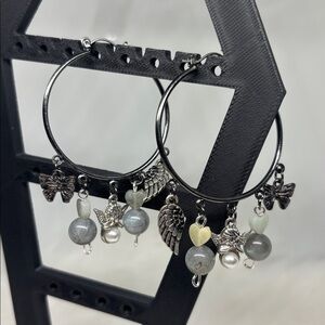 RARE Dark Moonstone Cherub Hoop Earrings